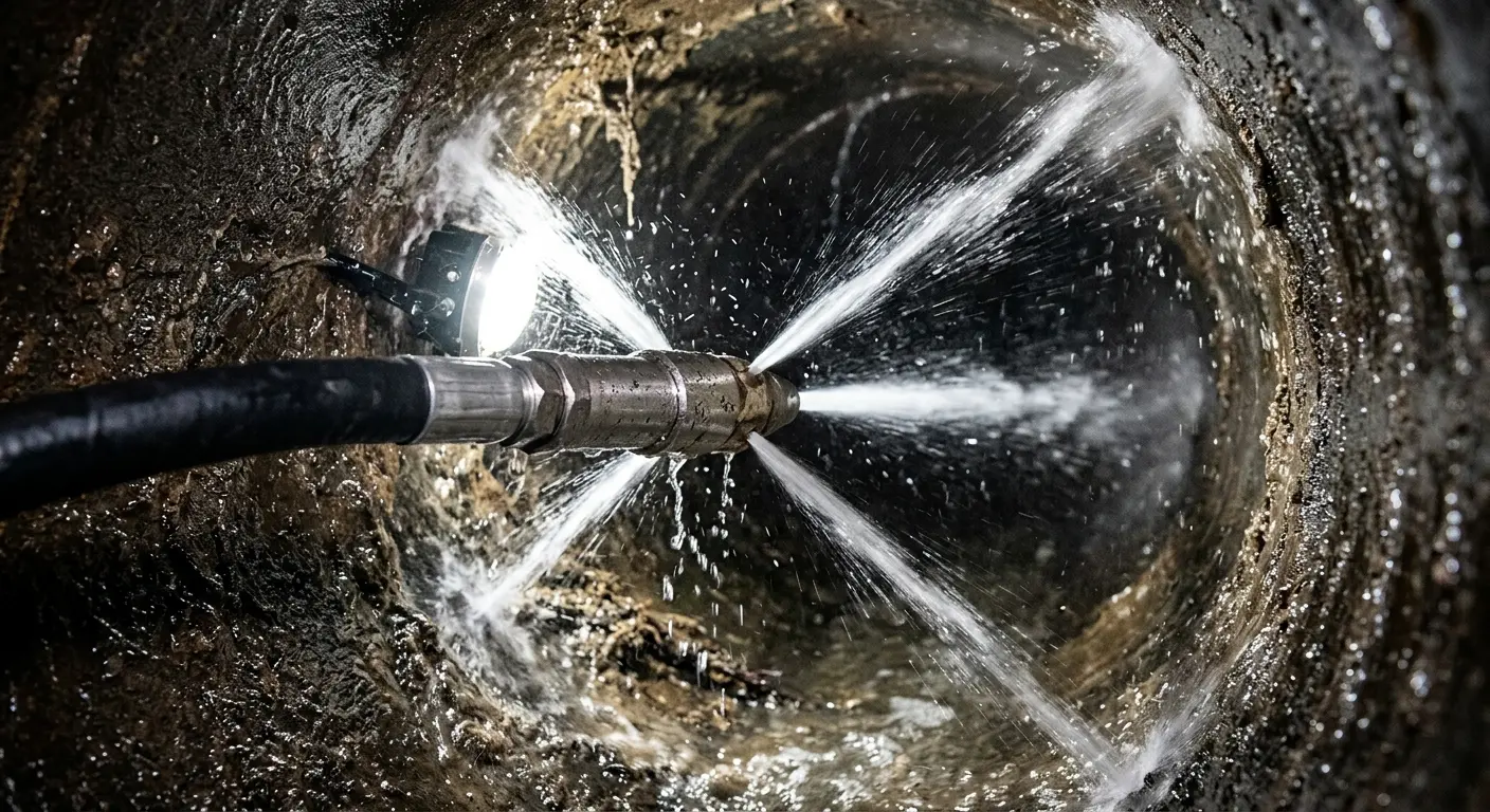 High-pressure hydro jetting nozzle cleaning sewer pipe for Sewer Cleanout in Micco